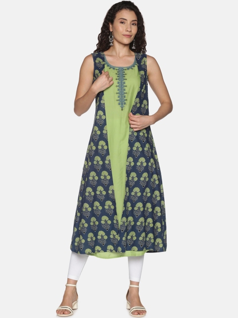 

Saffron Threads Women Blue Ethnic Motifs Printed Pure Cotton Layered Kurta