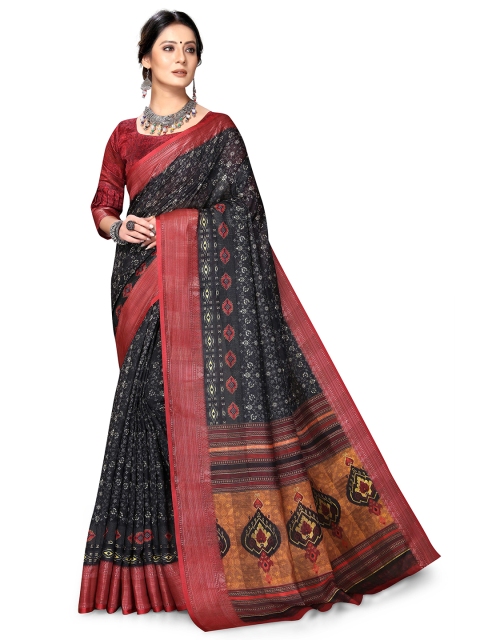 

Mitera Black & Maroon Ajrak Printed Art Silk Saree