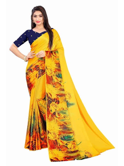

Mitera Yellow & Multi Color Floral Printed Art Silk Bagh Saree