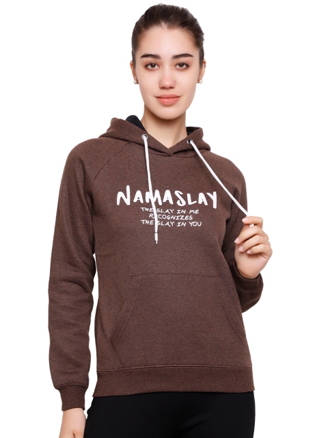 

DECHEN Women Brown Printed Hooded Sweatshirt
