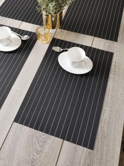 

BIANCA Set Of 6 Black Striped Rectangle Table Placemats
