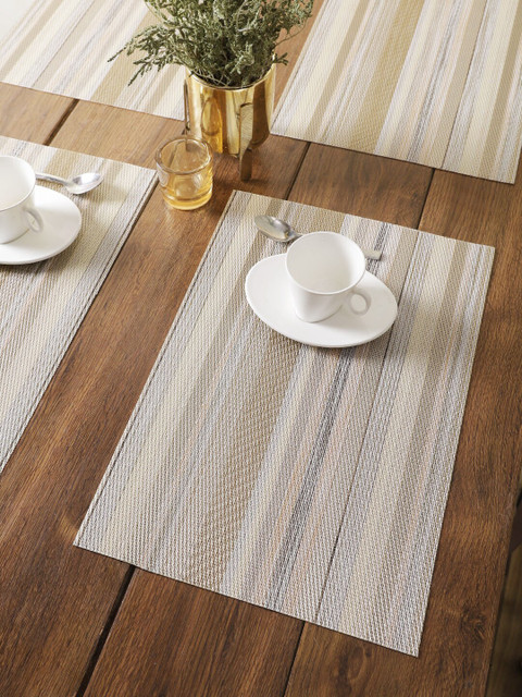 

BIANCA Set Of 6 Striped Table Placemats, Beige