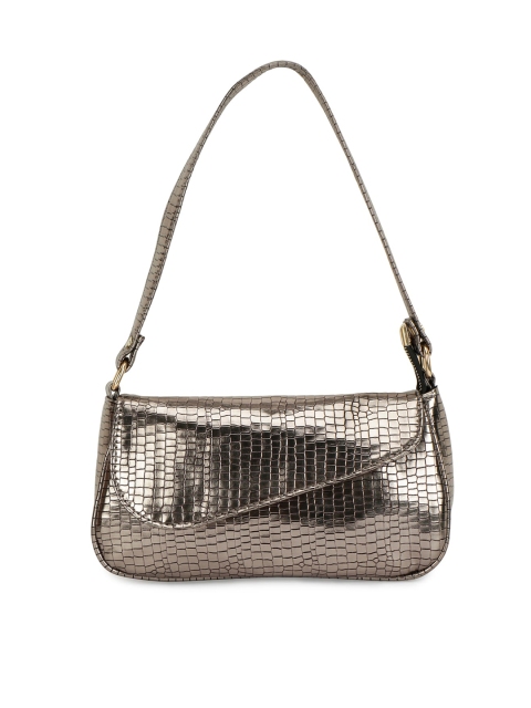 

ZEVORA Bronze-Toned Metallic Textured PU Structured Shoulder Bag