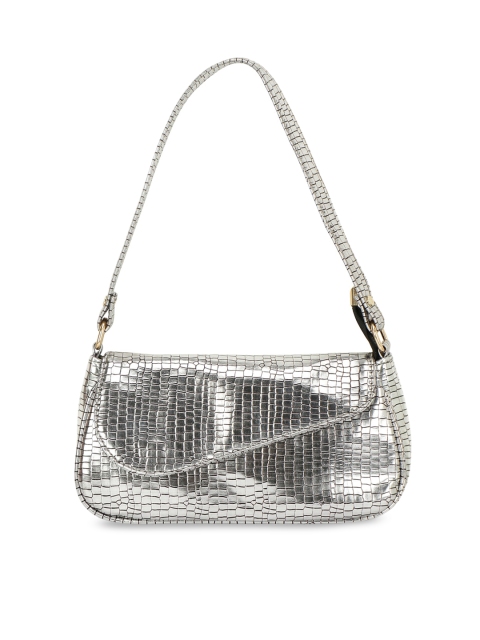 

ZEVORA Silver-Toned Textured PU Structured Shoulder Bag