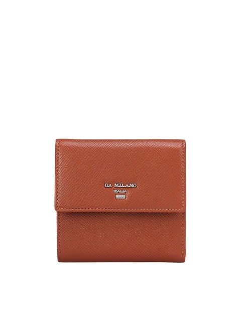 

Da Milano Women Orange Textured Leather Three Fold Wallet With RFID
