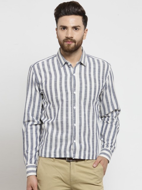 

JAINISH Men Grey & White Classic Striped Casual Cotton Shirt