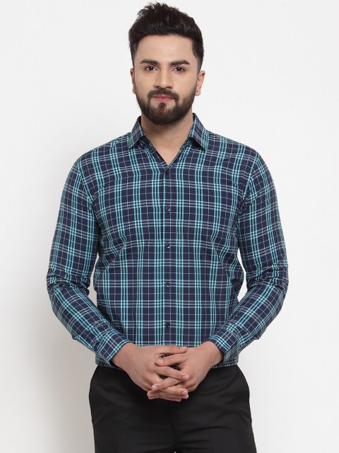 

JAINISH Men Navy Blue Classic Tartan Checks Checked Formal Shirt