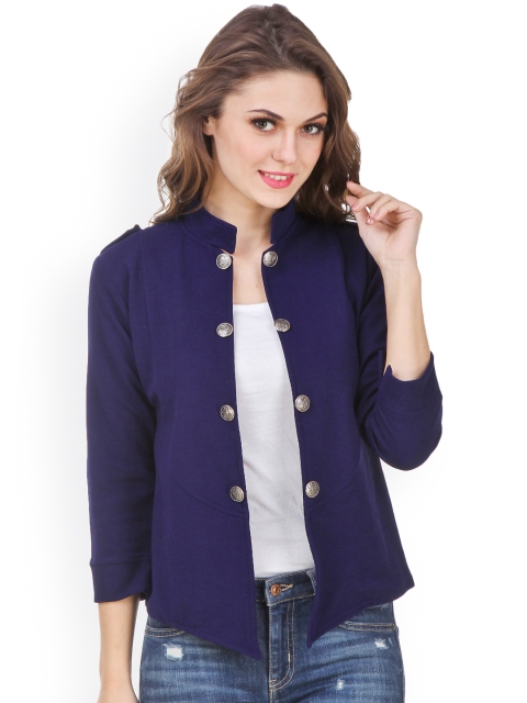 

Purple Feather Navy Open Front Jacket, Navy blue