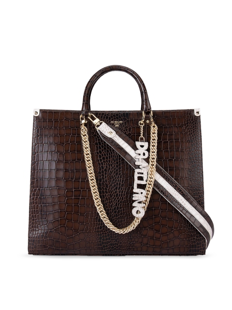 

Da Milano Brown Animal Textured Leather Structured Handheld Bag with Cut Work