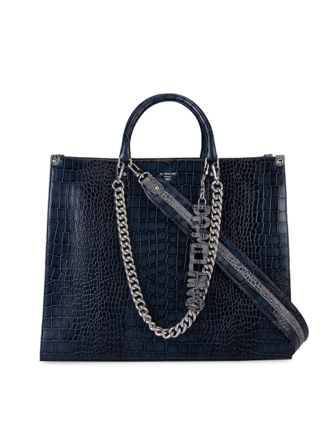 

Da Milano Blue Textured Leather Oversized Structured Handheld Bag