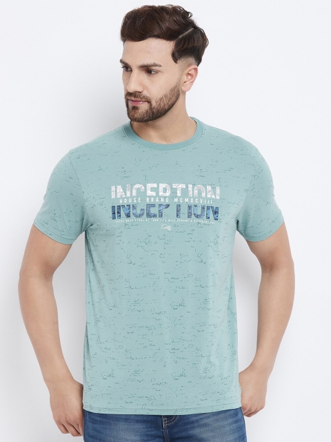 

98 Degree North Men Sea Green & White Typography Printed T-shirt