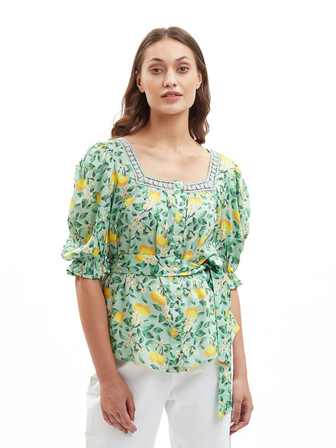 

COVER STORY White Floral Print Cinched Waist Top