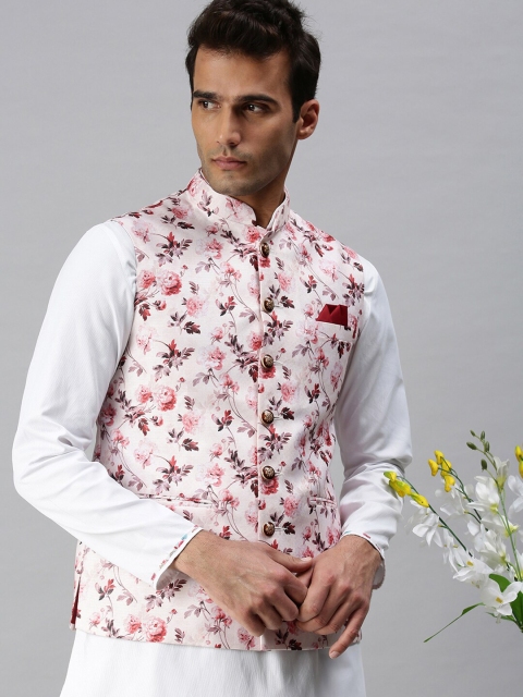 

SHOWOFF Men Pink & Purple Printed Woven Nehru Jacket