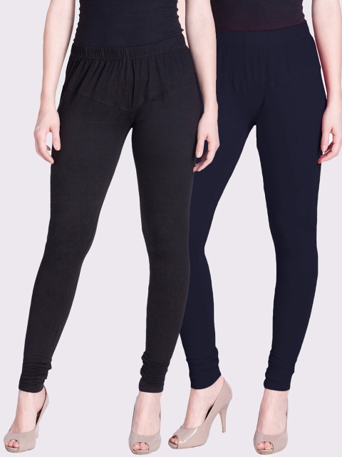 

LYRA Women Pack Of 2 Solid Churidar Length Leggings, Navy blue
