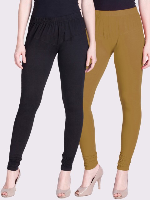 

LYRA Women Pack Of 2 Solid Churidar-Length Leggings, Beige