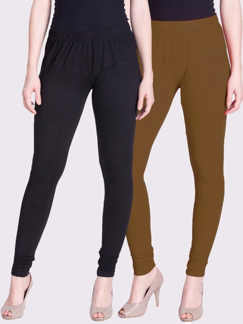 

LYRA Women Pack Of 2 Brown & Black Solid Churidar-Length Leggings