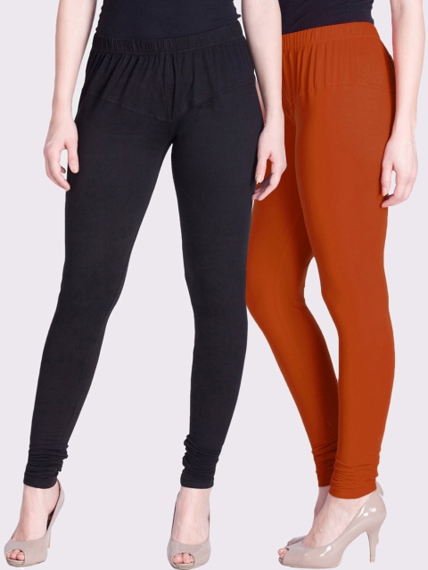 

LYRA Women Pack Of 2 Rust & Black Solid Churidar-Length Leggings