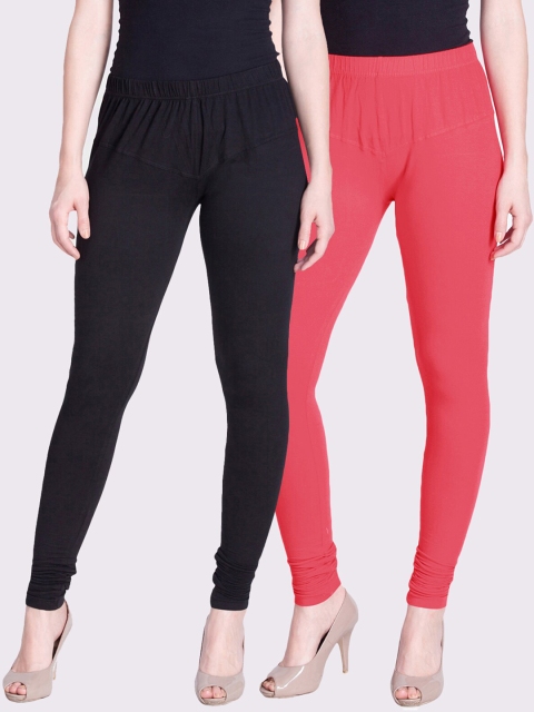 

LYRA Women Pack Of 2 Solid Churidar-Length Leggings, Pink