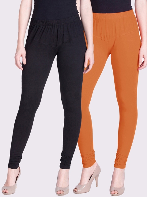 

LYRA Women Pack Of 2 Solid Churidar-Length Leggings, Orange