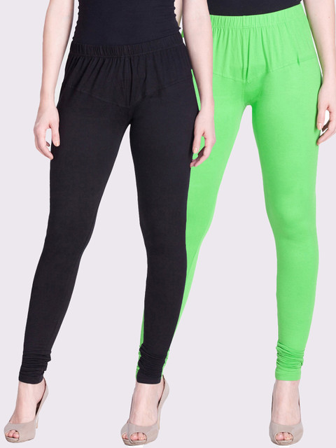 

LYRA Women Pack of 2 Solid Churidar-Length Leggings, Green