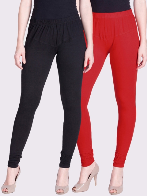 

LYRA Women Pack Of 2 Solid Churidar-Length Leggings, Red