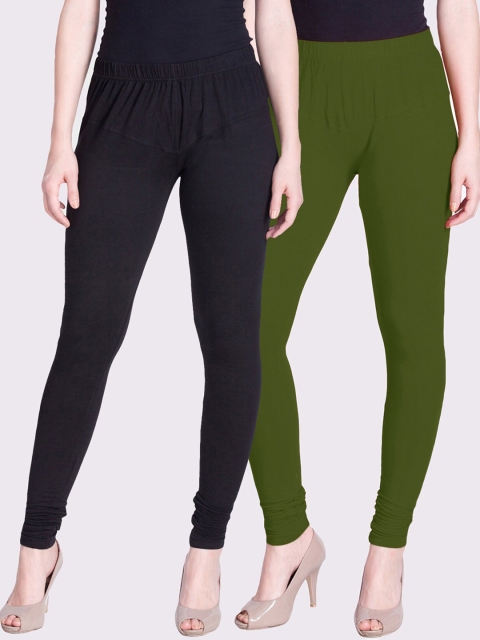 

LYRA Women Pack Of 2 Solid Churidar-Length Leggings, Green