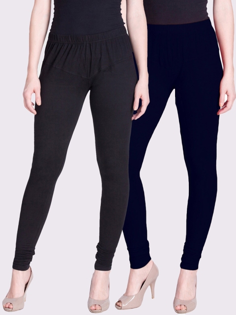 

LYRA Women Pack Of 2 Violet & Black Solid Churidar Length Leggings