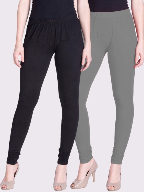 

LYRA Women Pack Of 2 Solid Churidar-Length Leggings, Grey