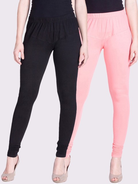 

LYRA Women Pack Of 2 Solid Churidar-Length Leggings, Pink