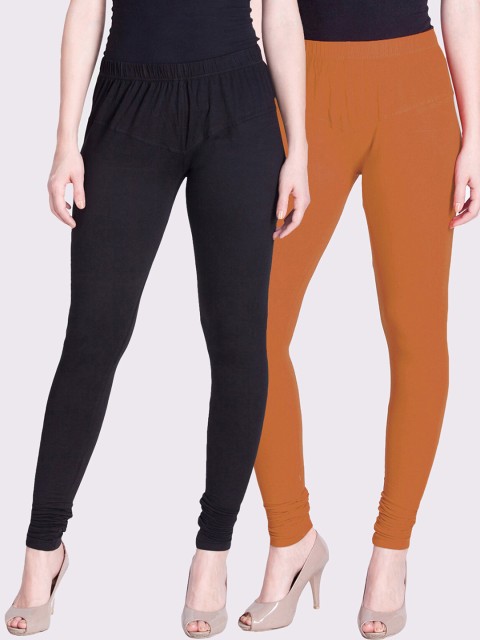 

LYRA Women Pack Of 2 Tan & Black Solid Churidar-Length Leggings