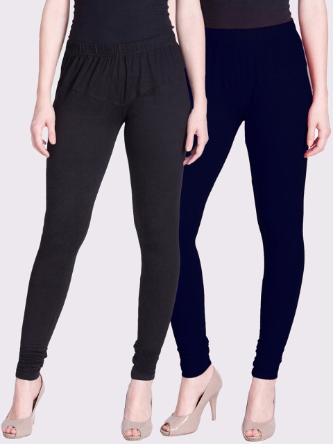 

LYRA Women Pack Of 2 Solid Churidar Length Leggings, Navy blue