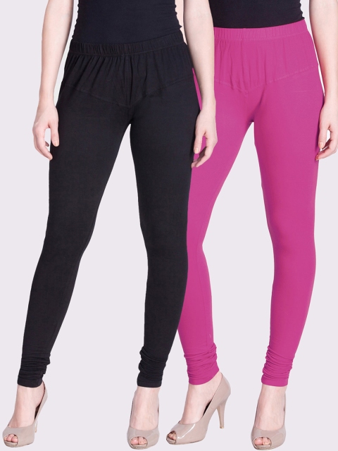 

LYRA Women Pack Of 2 Solid Churidar-Length Leggings, Pink