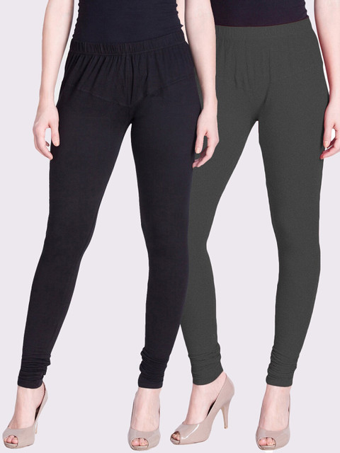 

LYRA Women Pack Of 2 Solid Churidar-Length Leggings, Grey