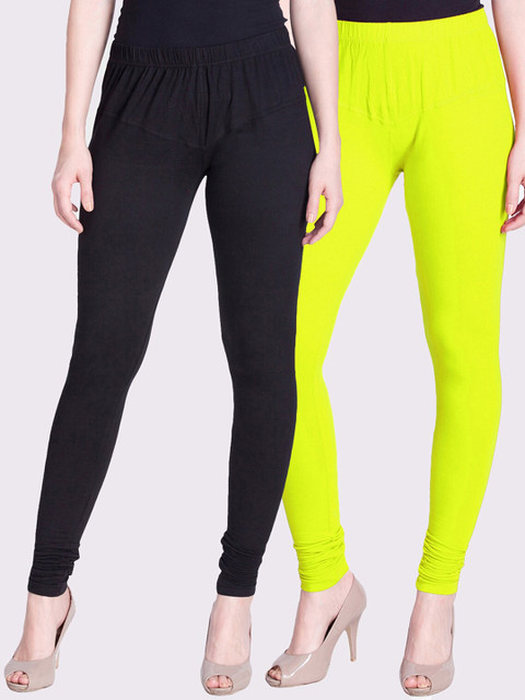 

LYRA Women Pack Of 2 Lime Green & Black Solid Churidar-Length Leggings