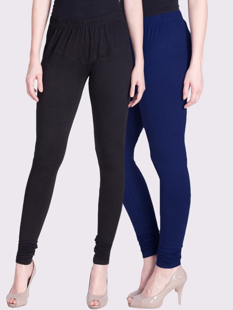 

LYRA Women Pack Of 2 Solid Churidar Length Leggings, Blue