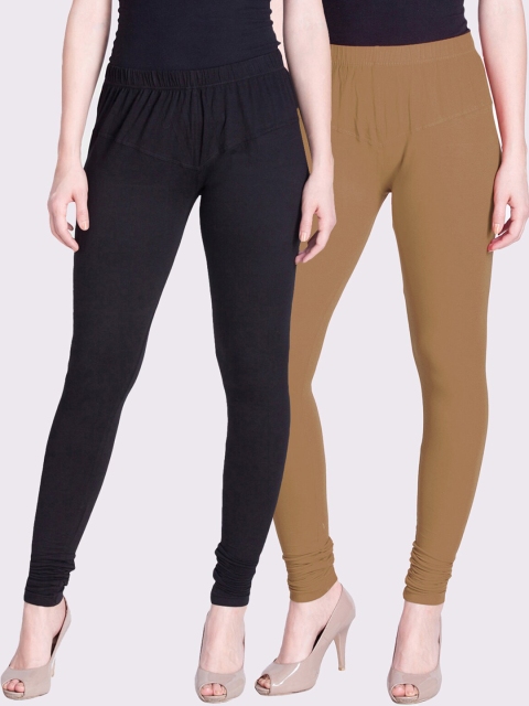 

LYRA Women Pack Of 2 Brown & Black Solid Churidar-Length Leggings