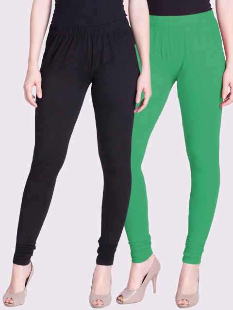 

LYRA Women Pack Of 2 Solid Churidar-Length Leggings, Green