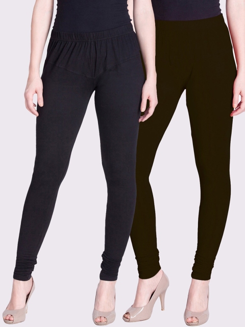 

LYRA Women Pack Of 2 Solid Churidar-Length Leggings, Coffee brown