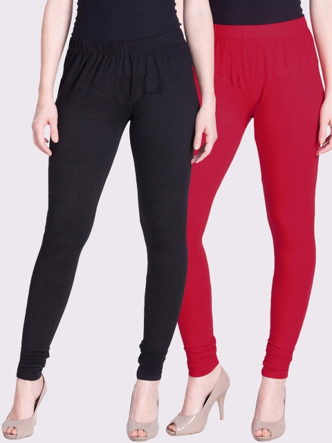 

LYRA Women Pack Of 2 Solid Churidar-Length Leggings, Fuchsia