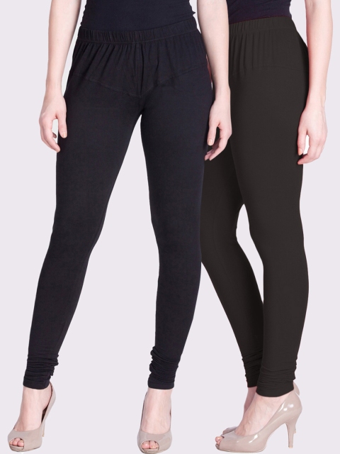 

LYRA Women Pack Of 2 Charcoal & Black Solid Churidar-Length Leggings