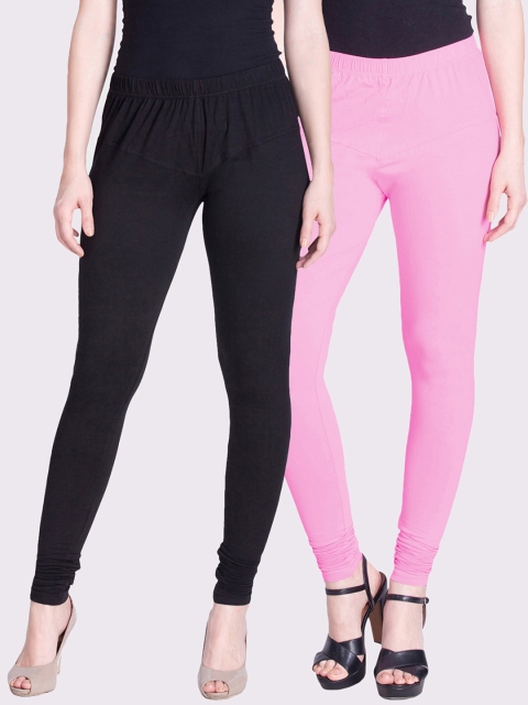 

LYRA Women Pack of 2 Solid Churidar-Length Leggings, Pink