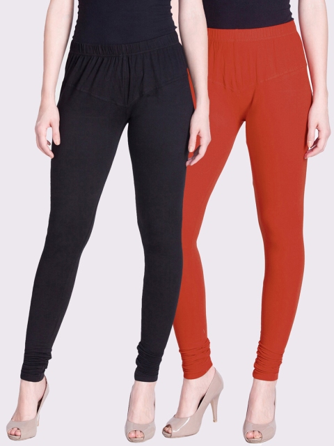 

LYRA Women Pack Of 2 Solid Churidar Length Leggings, Orange