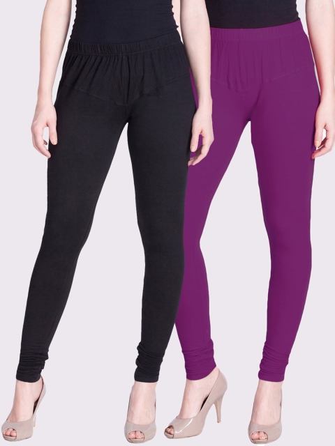 

LYRA Women Pack Of 2 Solid Churidar-Length Leggings, Purple