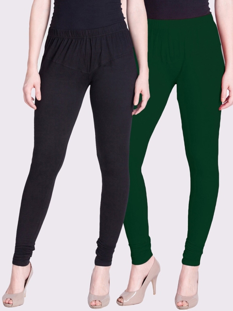 

LYRA Women Pack Of 2 Solid Churidar-Length Leggings, Black
