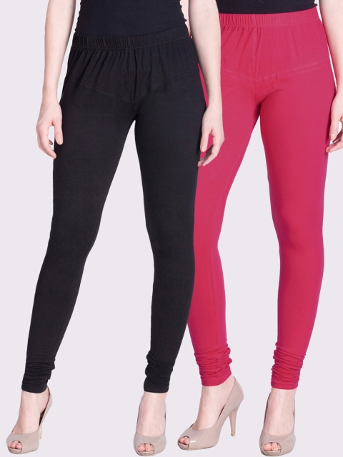 

LYRA Women Pack Of 2 Pink & Black Solid Churidar-Length Leggings
