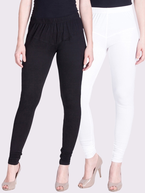 

LYRA Women Black & White Pack Of 2 Solid Churidar-Length Leggings