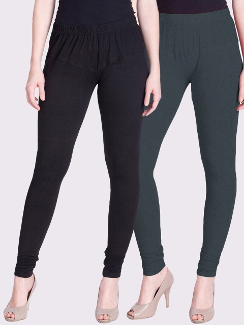 

LYRA Women Pack Of 2 Solid Churidar-Length Leggings, Grey