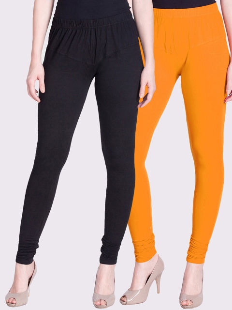 

LYRA Women Pack Of 2 Solid Churidar-Length Leggings, Orange