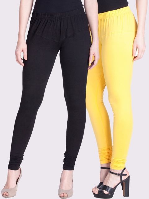 

LYRA Women Pack Of 2 Solid Churidar Length Leggings, Yellow