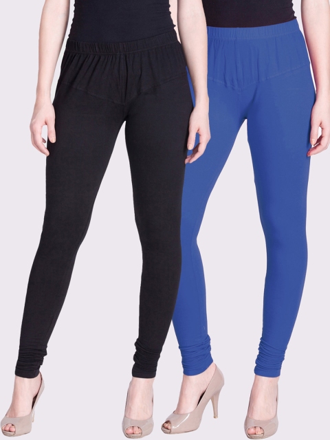

LYRA Women Pack Of 2 Solid Churidar-Length Leggings, Blue
